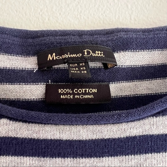 MASSIMO DUTTI sz XS Cotton Midi Sweater Dress Striped Navy Blue and light Grey - Picture 6 of 6